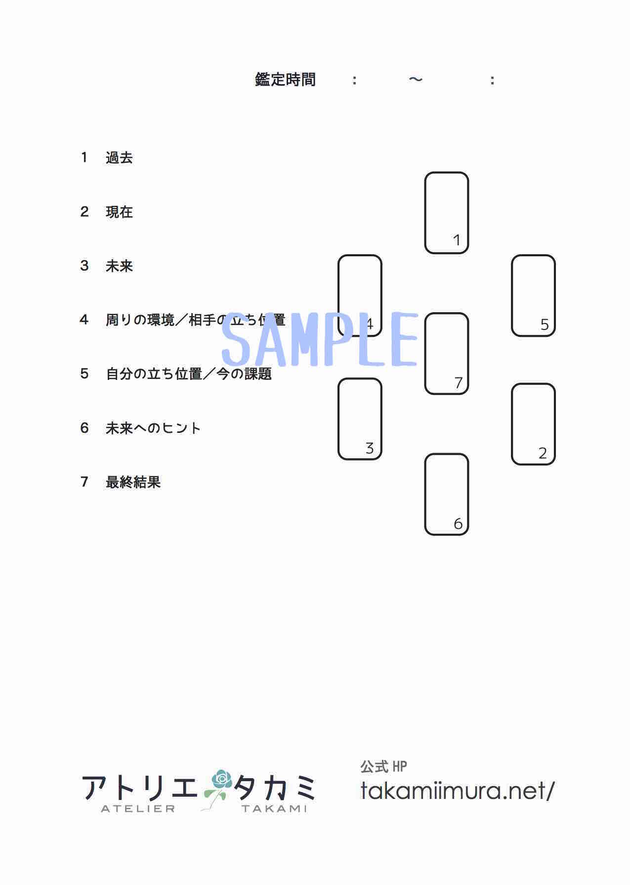 タロット ７枚引きシート 占い処アトリエタカミ 喬泉ーたかみー公式サイト